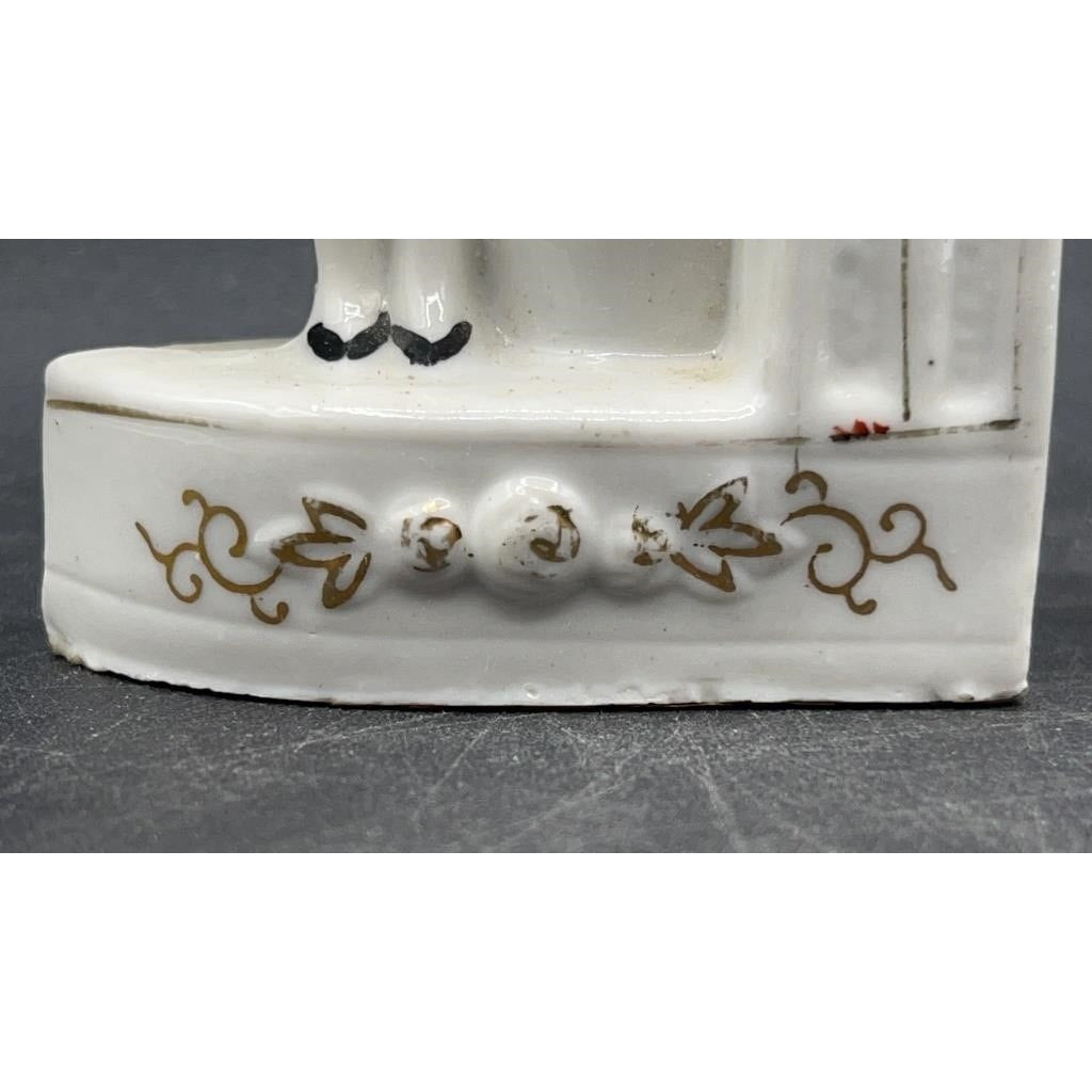 VTG Japanese Porcelain Colonial Man & Woman Bookends Hand-painted; 22K Gold Accent 5.25"