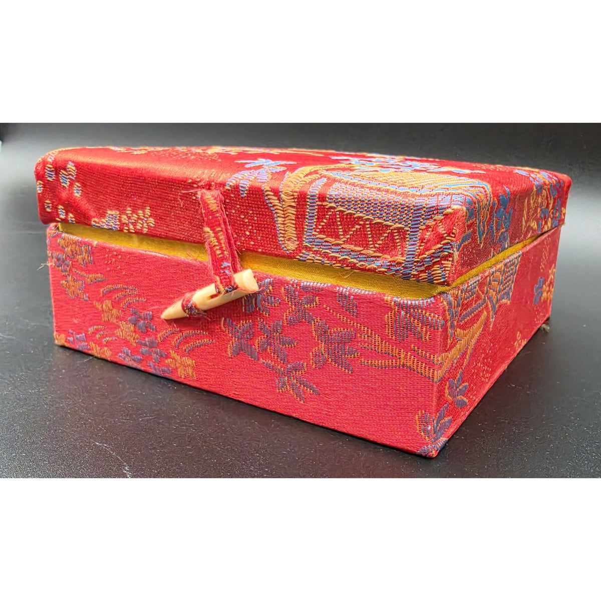 Vintage Hand Painted Porcelain Sake Tea Set 22K Gold Gilt Red Brocade Box Set