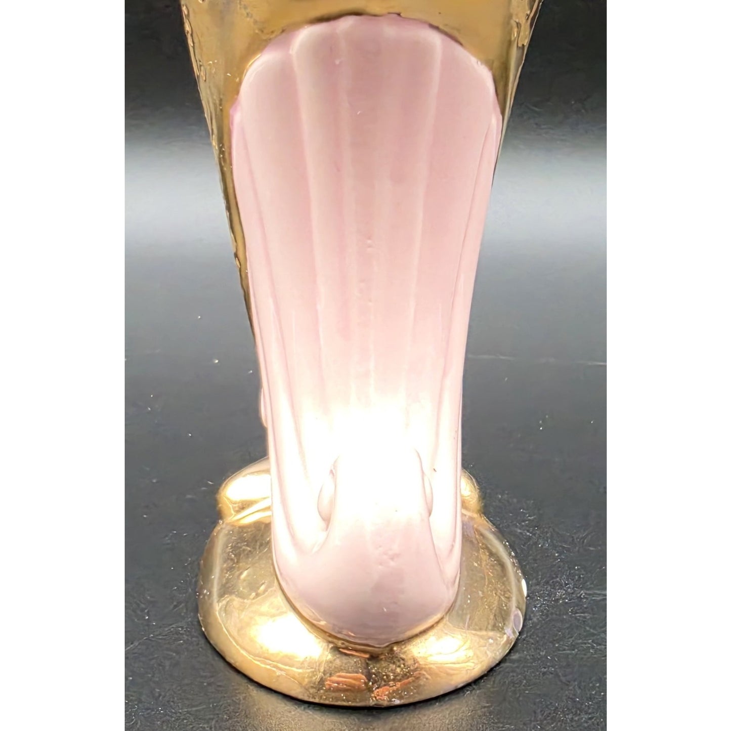 VTG Savoy China Pink & 24K Gold Cornucopia Horn Vase 6.125" Porcelain