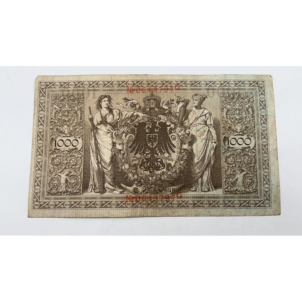2× 1910 Germany 1000 Mark Reichsbanknote Berlin Red Seal Pre-WWI Rare Pair