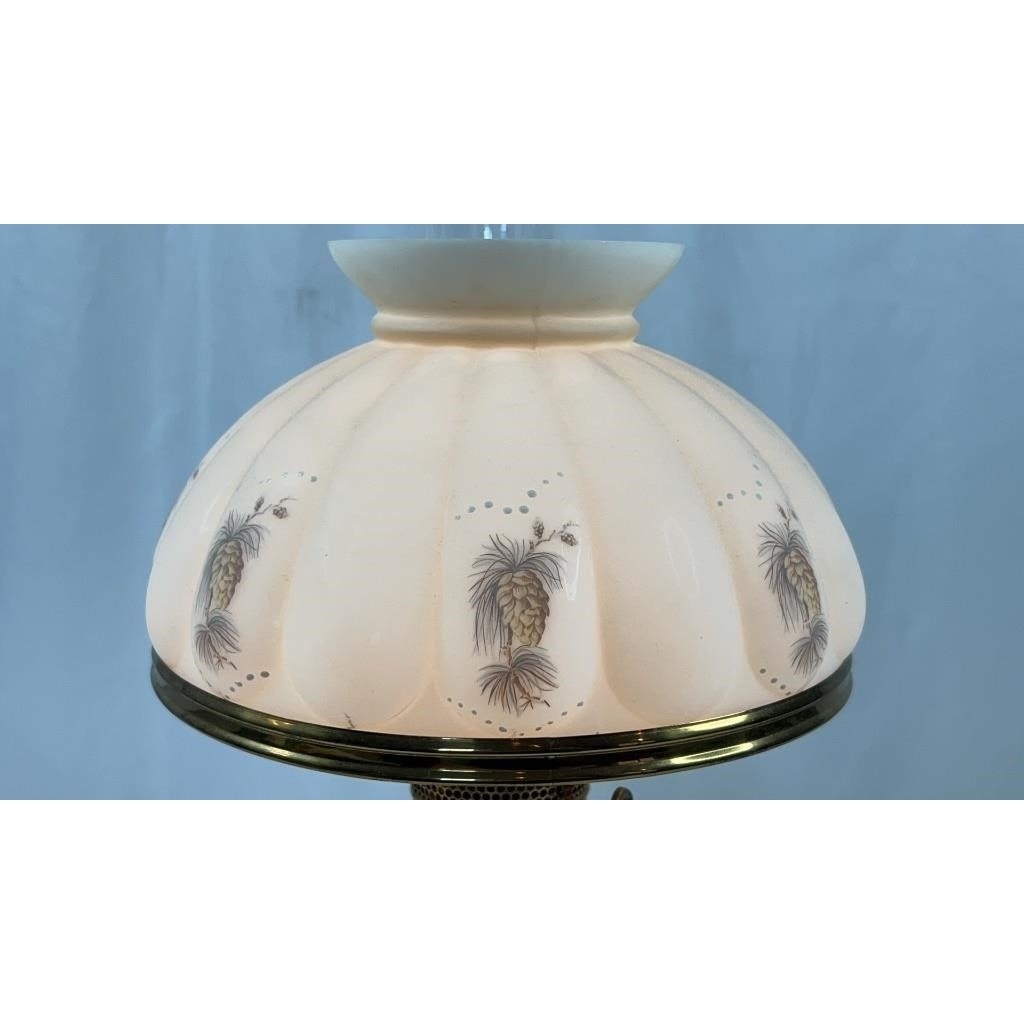 Aladdin Brass Table Lamp w/ Hand-Painted Milk Glass Shade – Model Works