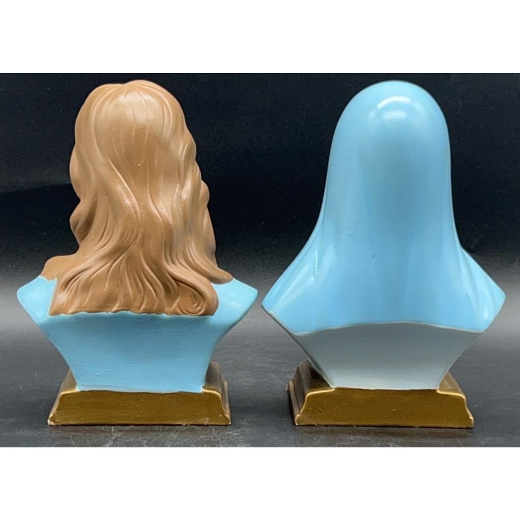 VTG Holland Mold Jesus & Mary Hand-Painted Ceramic Busts 5×3.75×7″