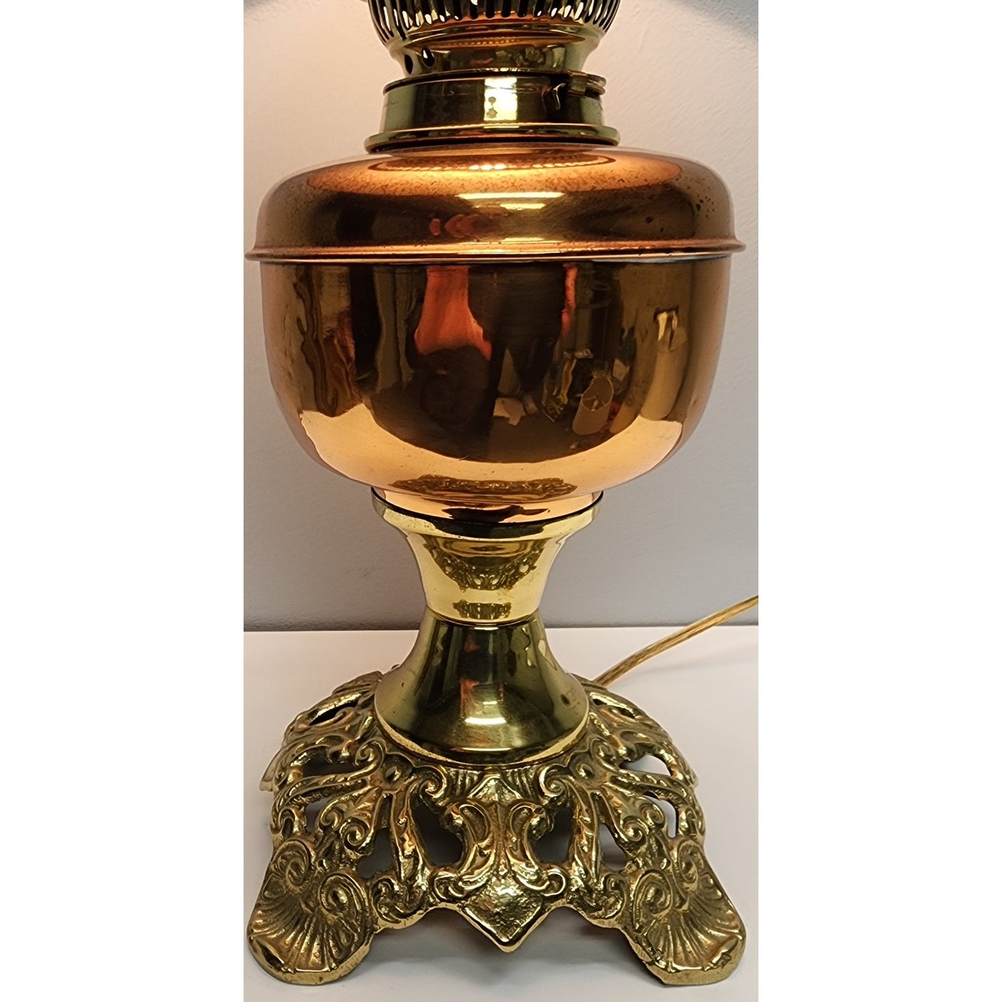 Vintage Brass Copper Gold Tone Table Lamp w/ Tassel Shade 20" Works - Beautiful!