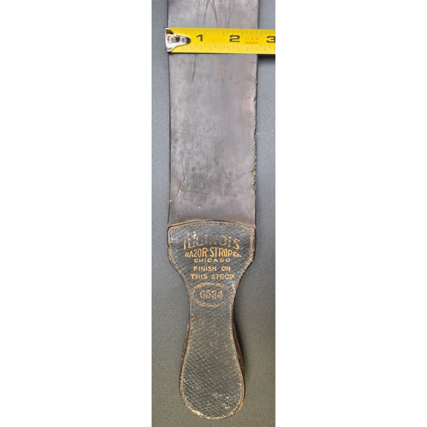 Vintage Illinois Barber Razor Strop 6534 Two‑Sided Leather w/ Brass Ring