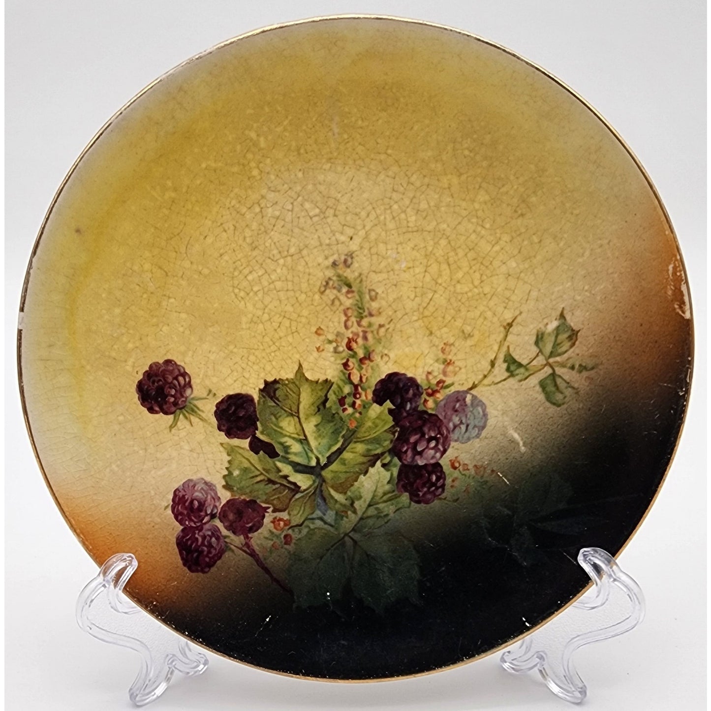 Set of 5 Vintage Hand-Painted Fruit Plates Grapes & Berries 6.5" Gold Trim Glaze