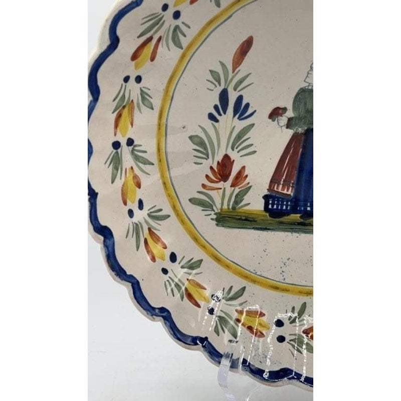 Henriot Quimper Fleuri Bretonne Scalloped Deep Dish French Faience Hand Painted