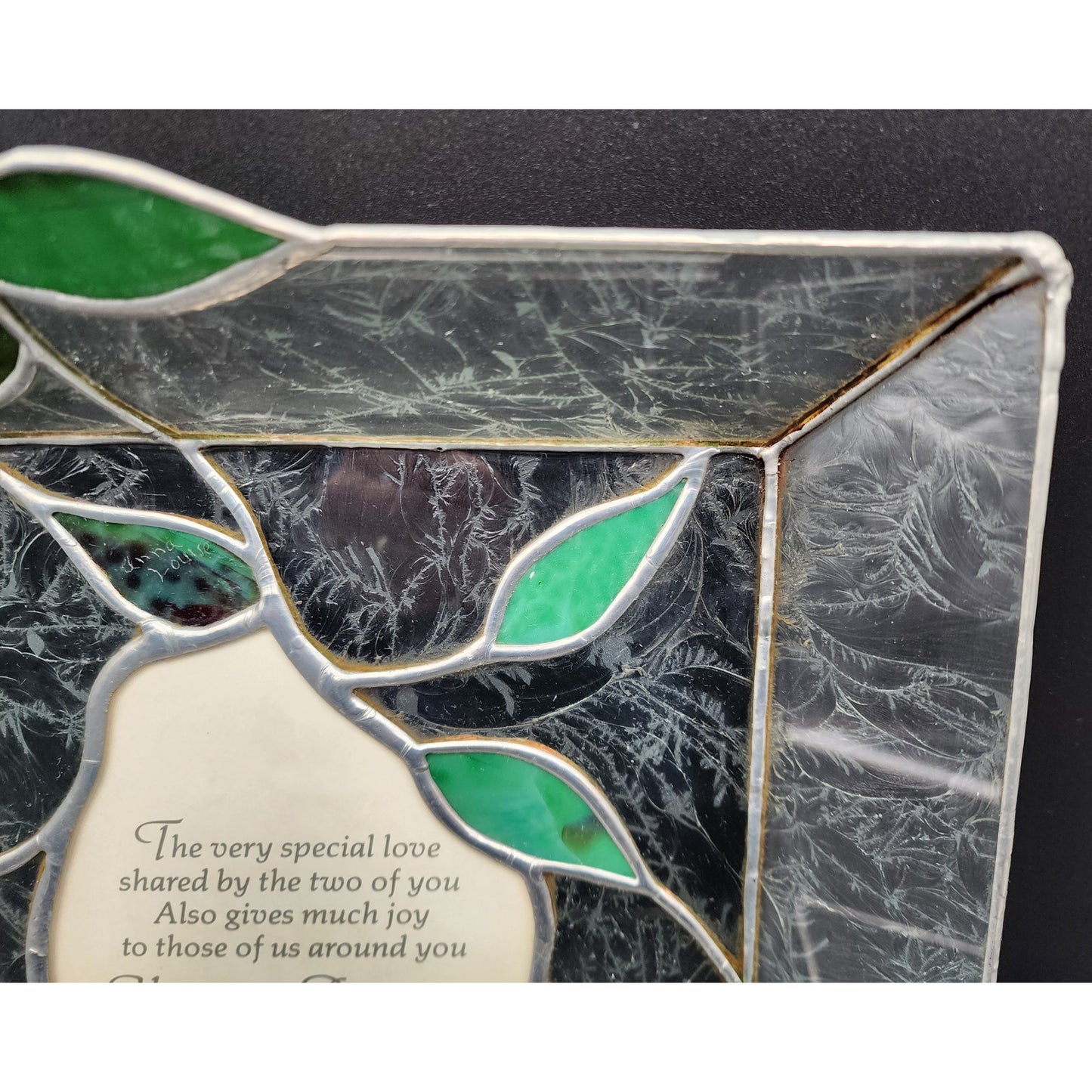 Stained Glass 25th Anniversary Keepsake Box Green Leaves Butterfly 10.75" Heavy