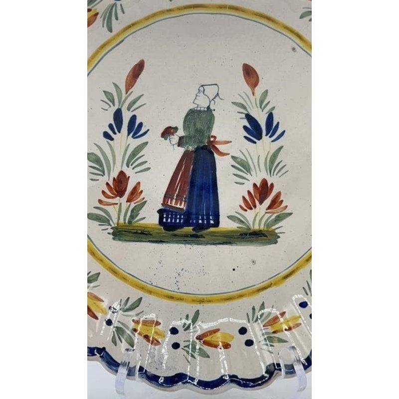 Henriot Quimper Fleuri Bretonne Scalloped Deep Dish French Faience Hand Painted