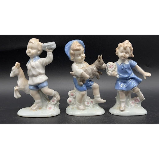 3 Vintage German Hand-Painted Ceramic Children Figurines 3.5×1×4.75″ Set