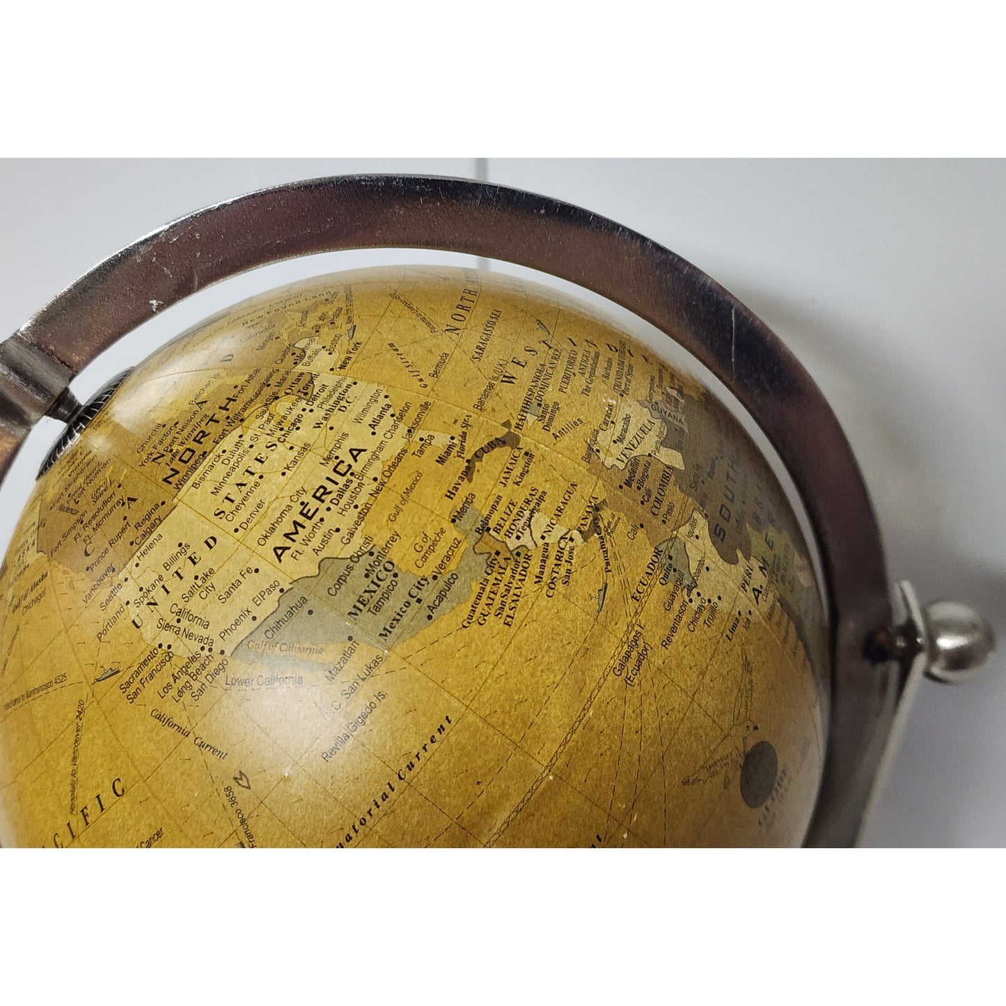 Vintage 360° Rotating World Globe on Walnut Base w/ Nickel Axis Rings