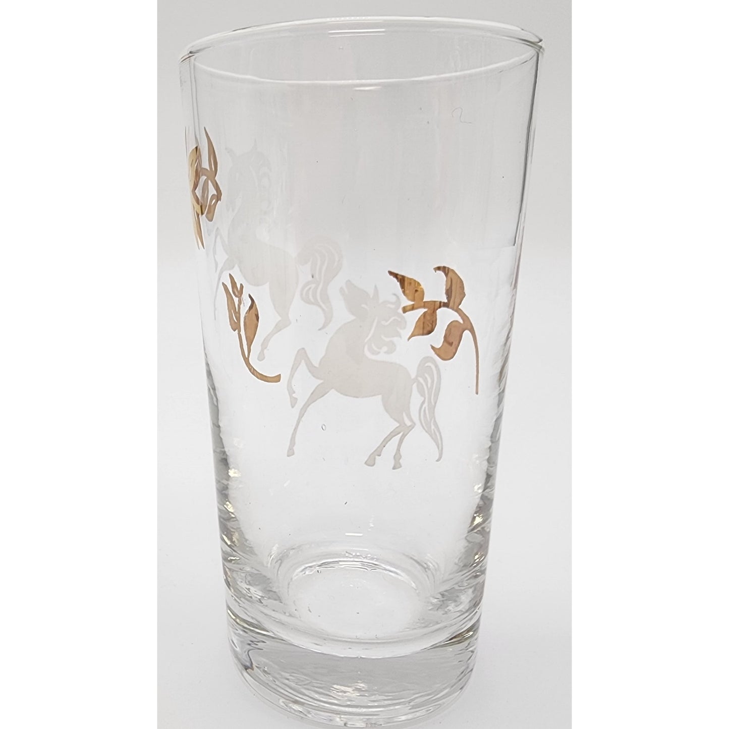Libbey Prancing Colts Tumblers Set of 4 22K Gold Frosted Horses 1960s Vintage