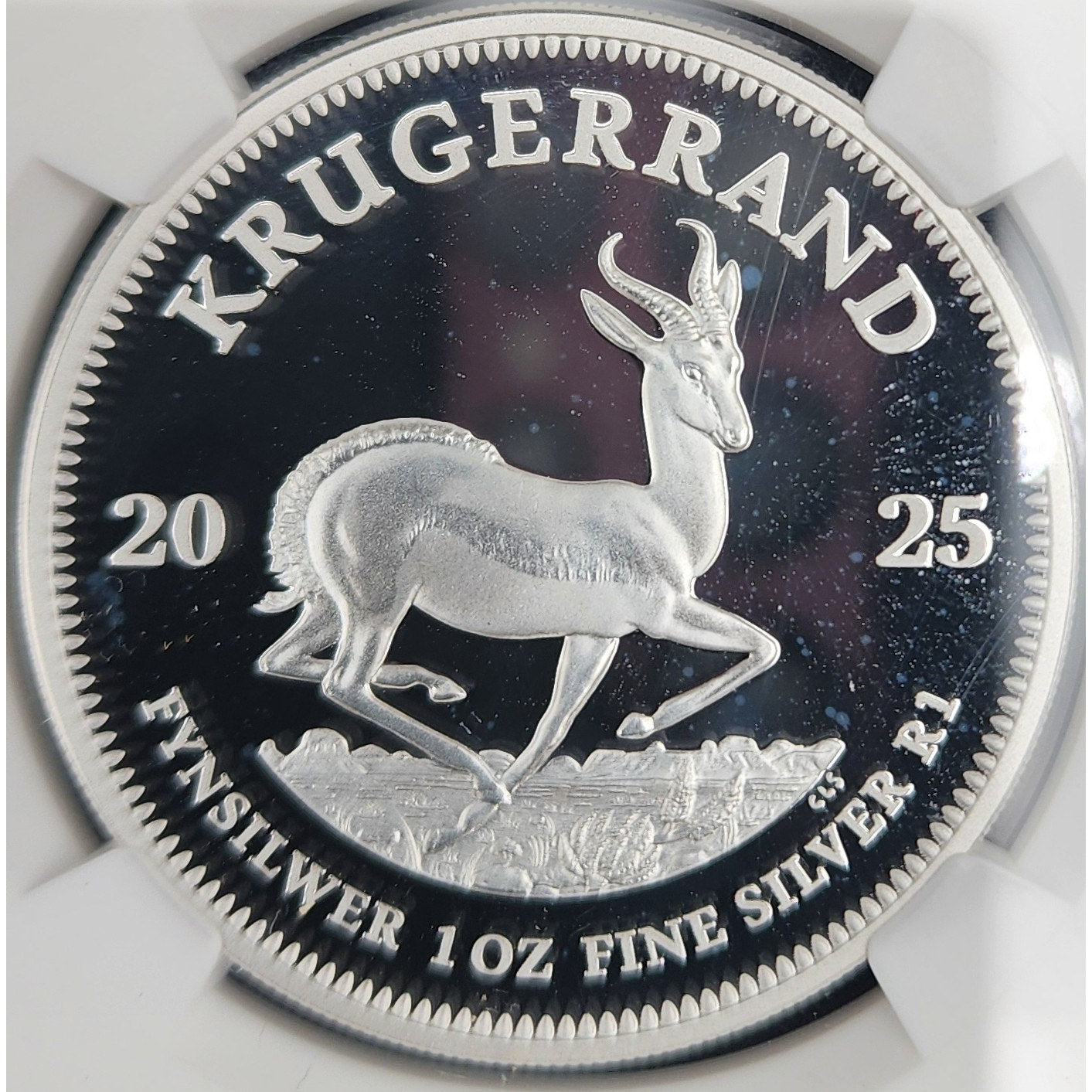 2025 SA Krugerrand PF70 FDOI NGC Fine Silver 1oz + Mini South Africa Flag Set