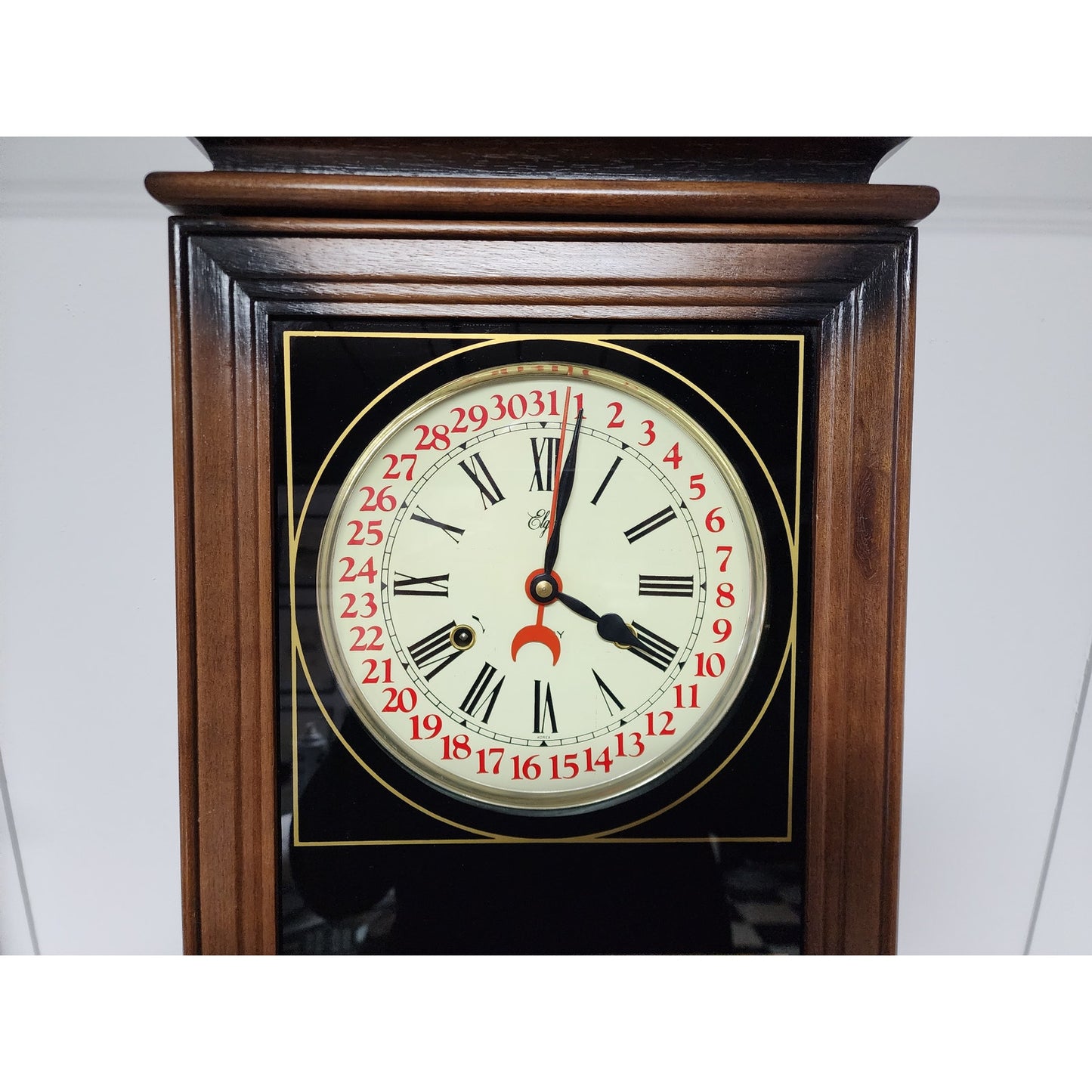 Vintage Elgin Regulator 31 Day Clock Wood Case Brass Pendulum Chimes w/ Key