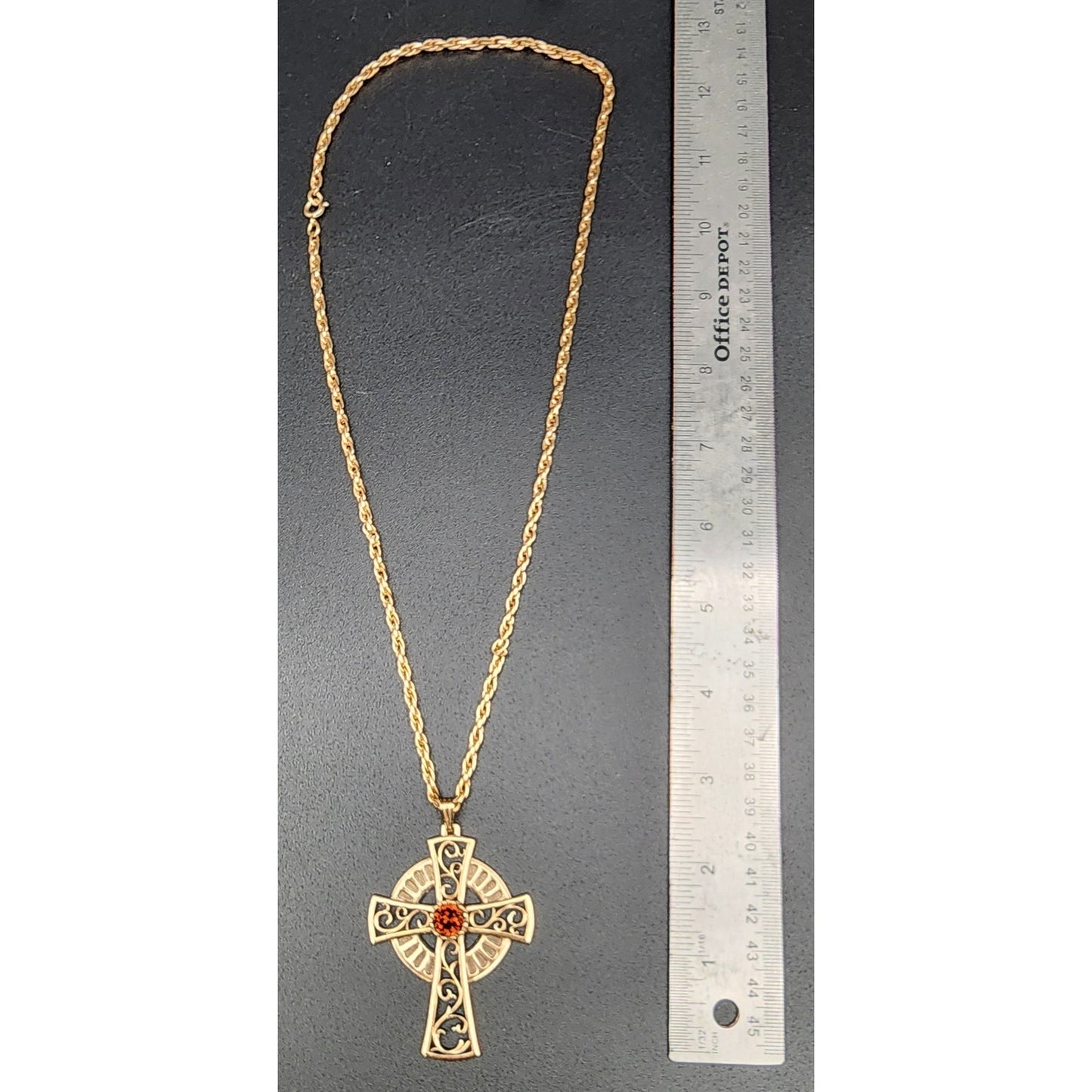 1979 Sarah Coventry Celtic Cross Necklace w/ Amber Gemstone – Limited Edition