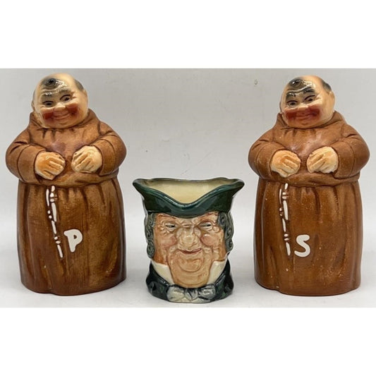 VTG Royal Doulton Parson Brown Toby Mug + Twin Winton Monks Salt, Pepper Shakers