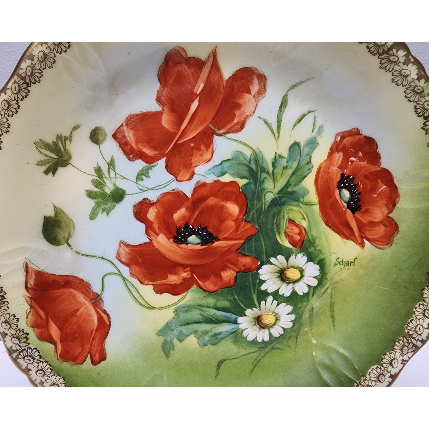Antique R.S. Prussia Crown B Hand Painted Plate Signed Scharf 8.5" GoldGilt RARE