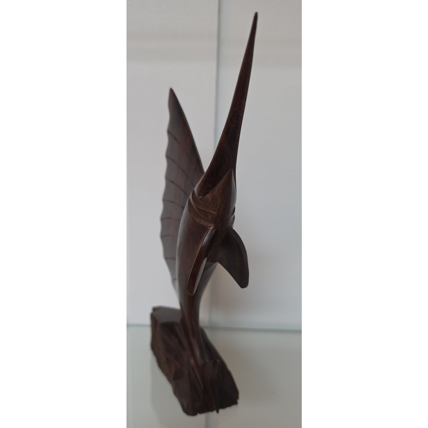 Vintage Hand‑Carved Mahogany Swordfish Statue 8.5" Elegant Wood Art - Beautiful