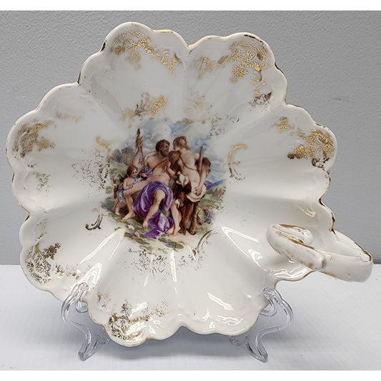 Royal Bavarian Finger Loop Bowl 7" Scalloped Rim Gold Gilt Mythological Scene