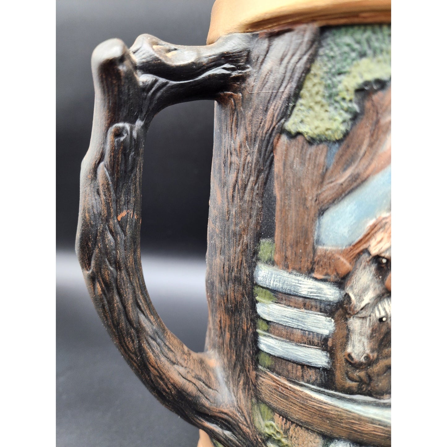 Vintage 18.5" German Horse Head Lidded Beer Stein Raised Relief Hand Painted