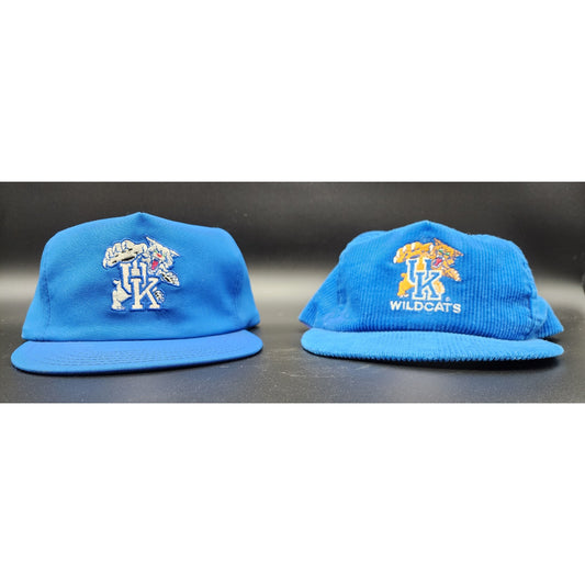 2 Vintage UK Wildcats Snapback Hats 1984 Corduroy & DeLong USA Caps