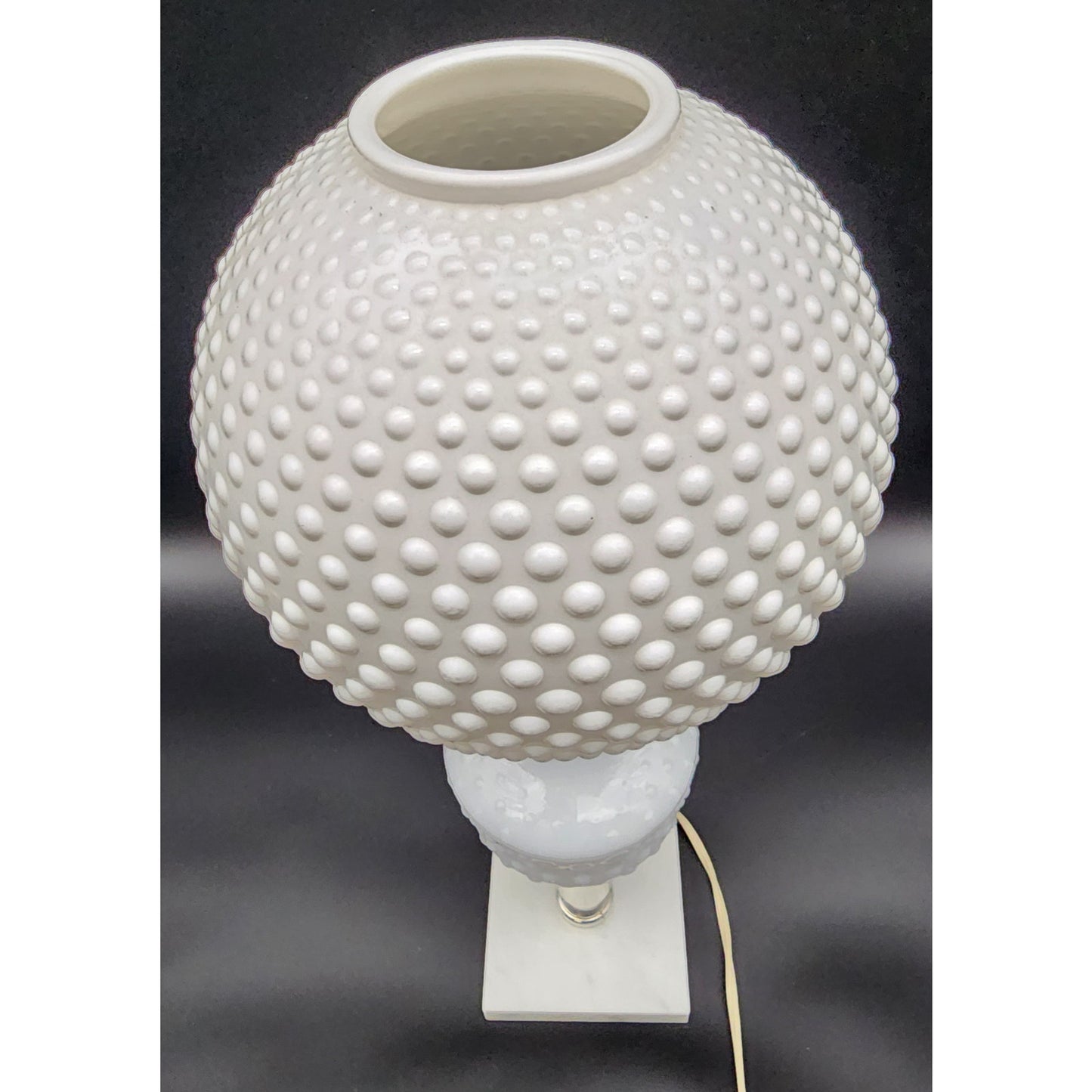Vintage Hobnail Milk Glass Parlor Lamp Marble Base 20" Working LED Bulb