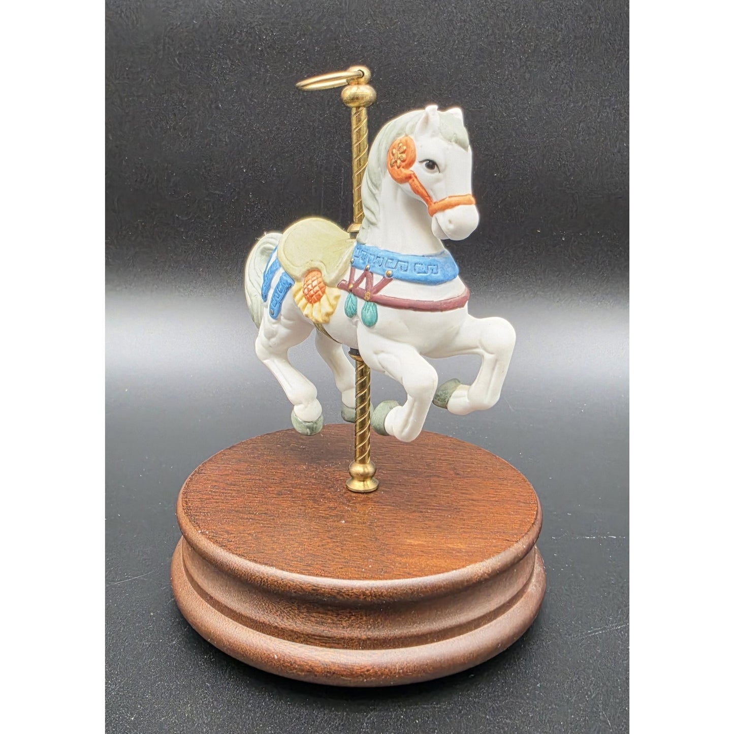 Vintage Taiwan Carousel Horse Music Box – Hand Painted Porcelain on Walnut Base