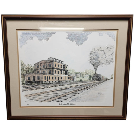 Howard Fain Signed Lithograph "On the Southern R.R. at Wilmore" Glass Framed VTG