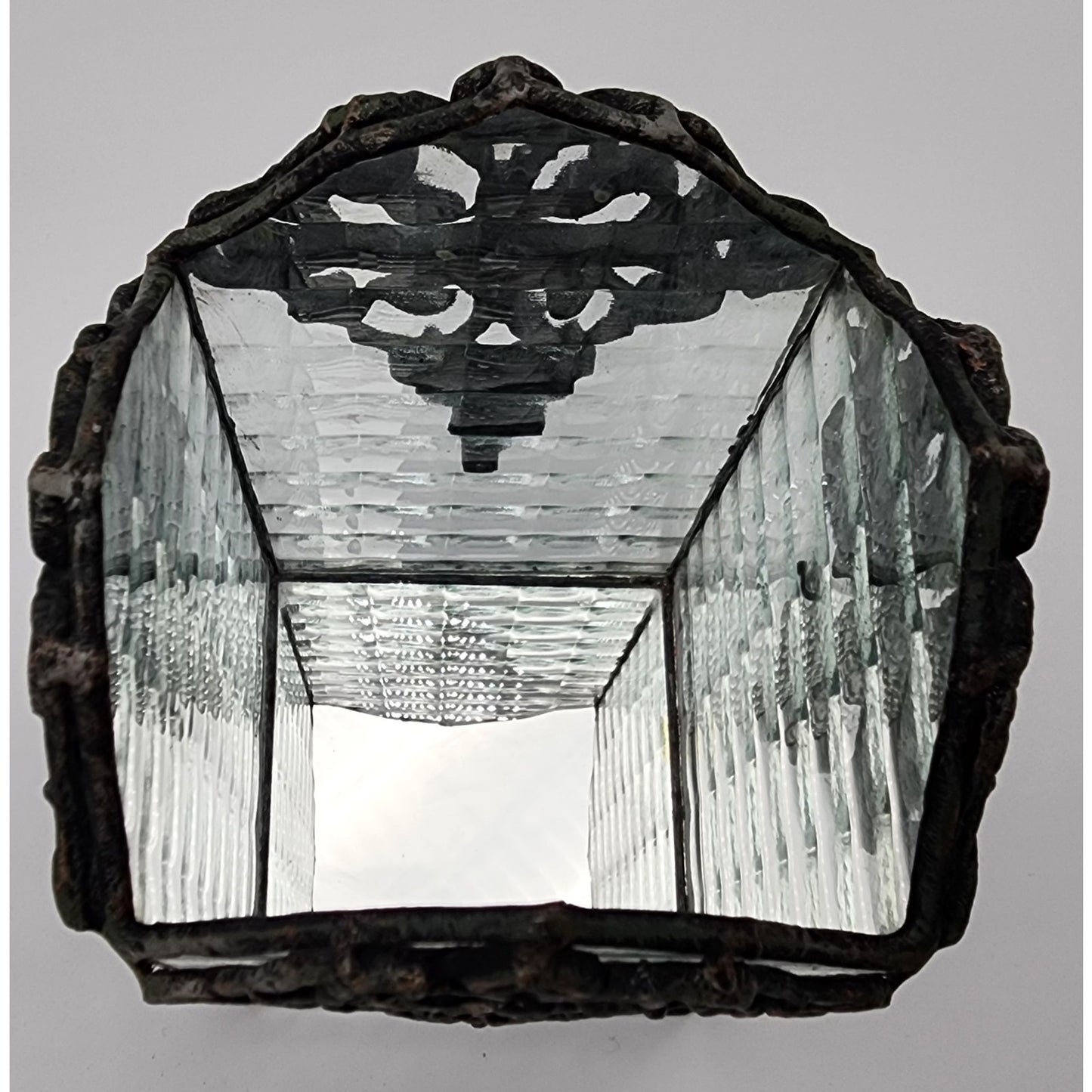 Vintage Brass & Textured Glass Votive Candle Holder w/ Mirrored Base – 6.5" Tall
