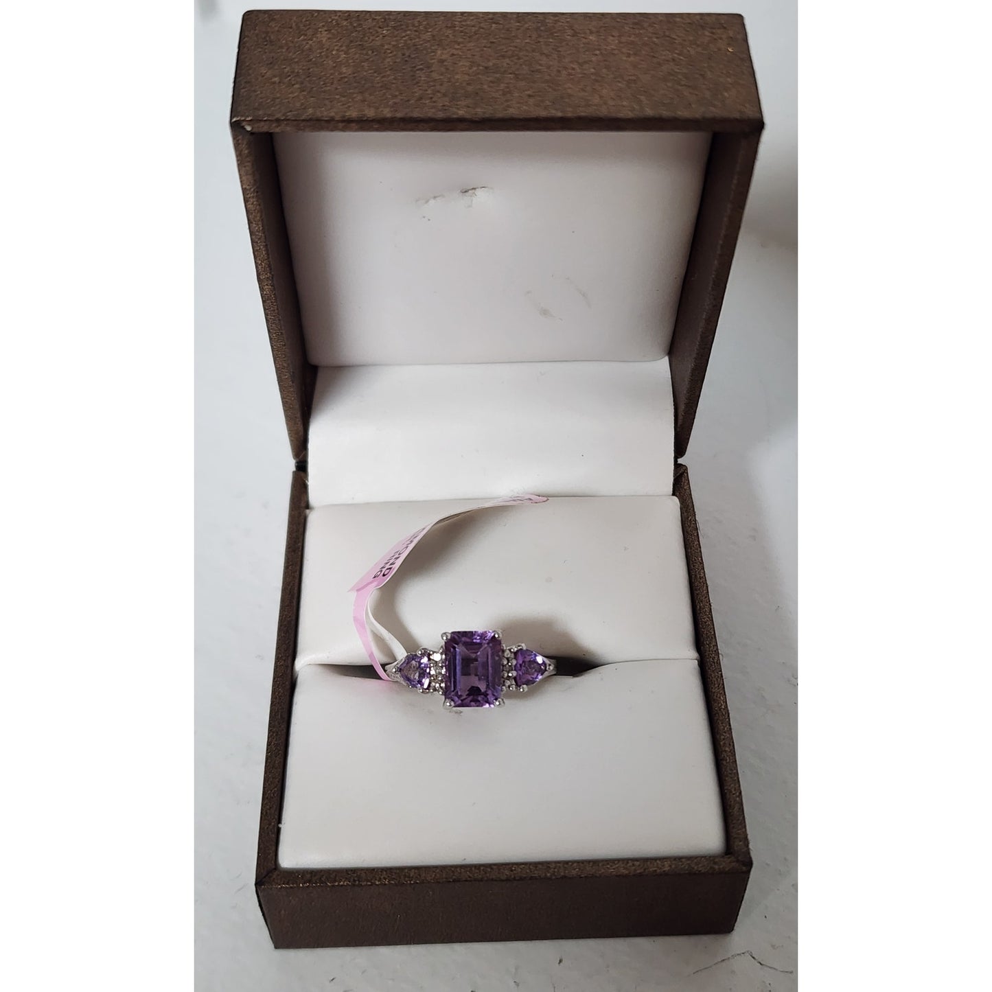 Vintage Sterling Silver Amethyst Ring w/ Mini Diamonds Size 7 + Gift Box