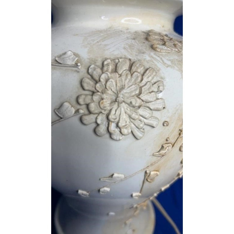 Vintage Ginger Jar Table Lamp w/ Floral Relief & Square Shade 28" Tall Works