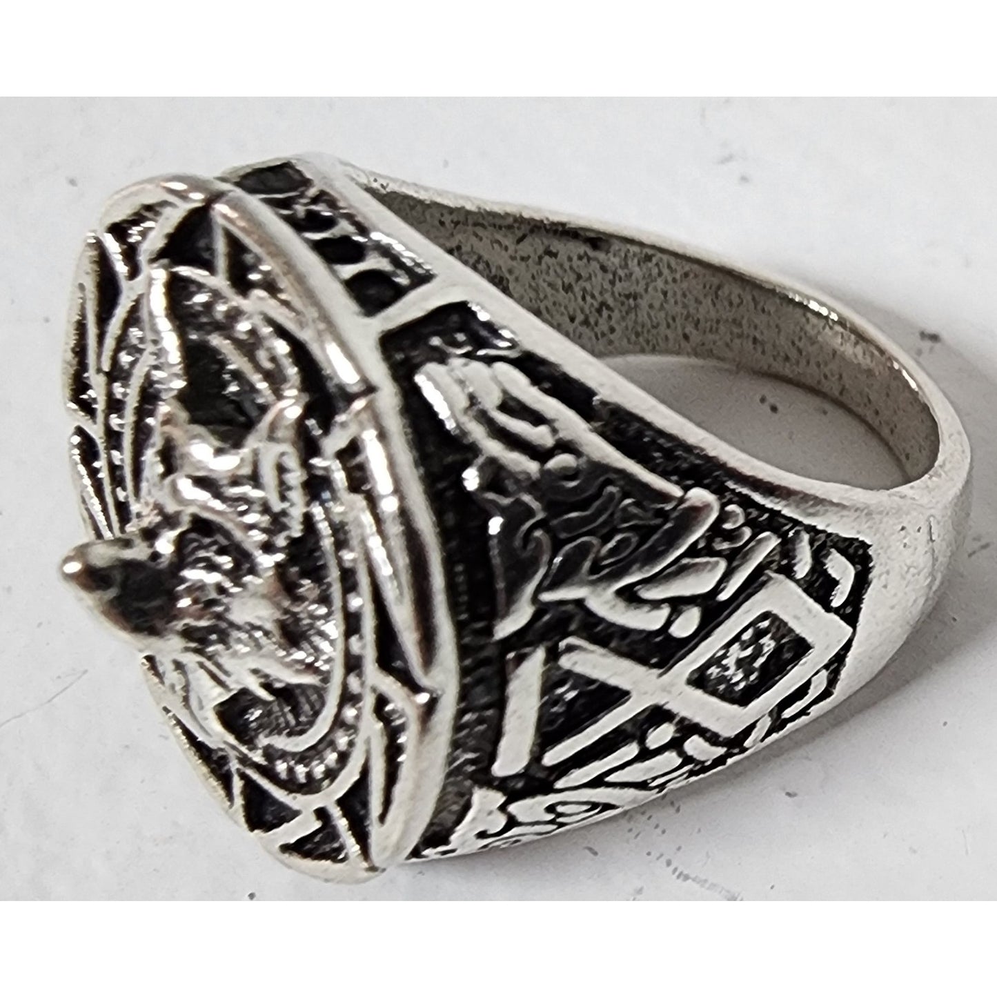Tribal Engraved Design Bold Statement Band Stainless Steel Ring Size 7.5