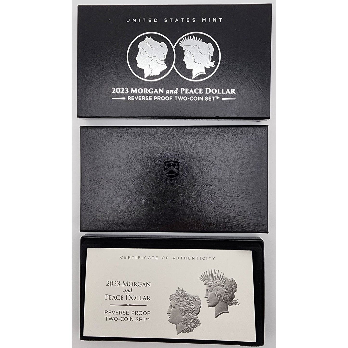 2023 Reverse Proof Morgan & Peace Silver Dollar 2-Coin Set US Mint Boxing + CoA