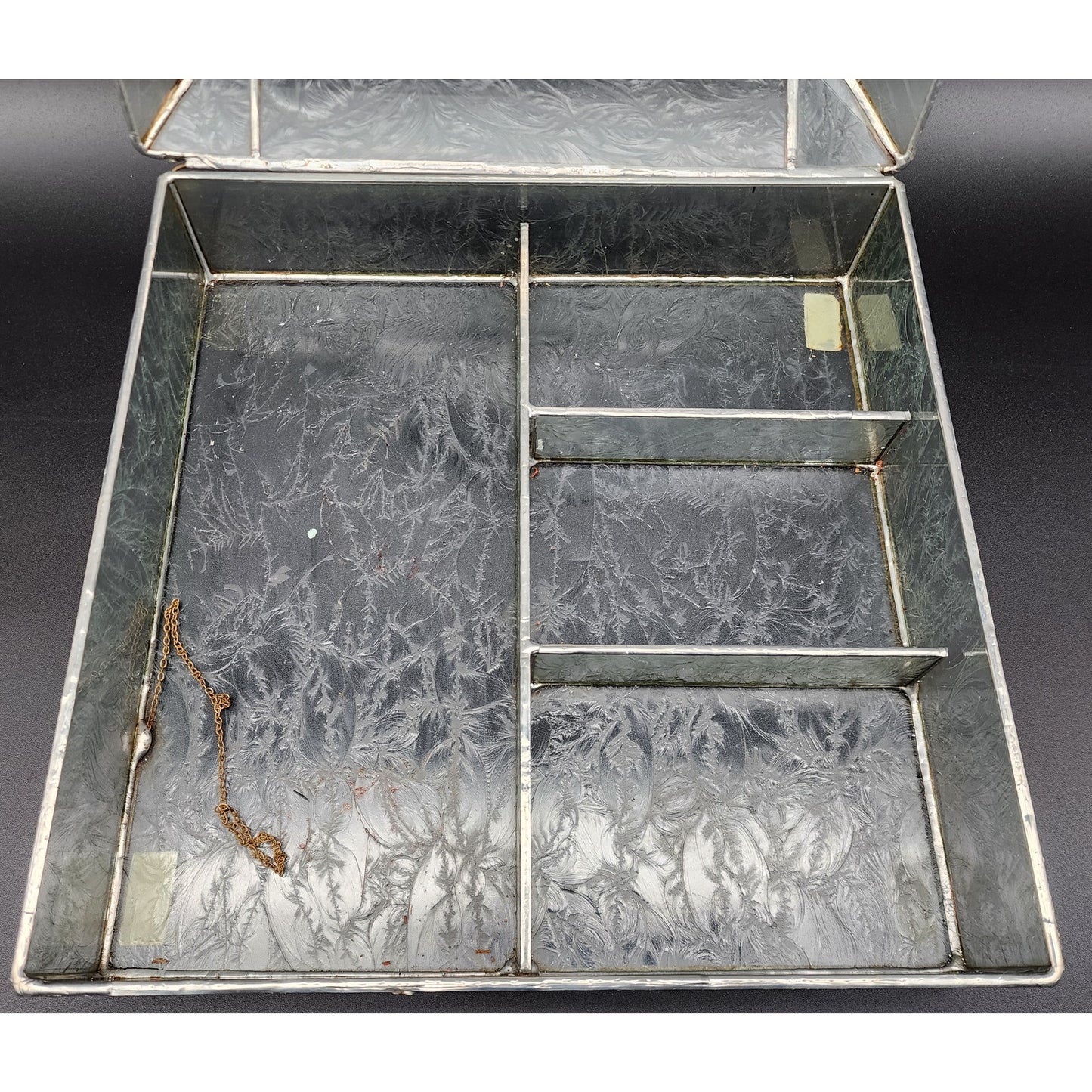 Stained Glass 25th Anniversary Keepsake Box Green Leaves Butterfly 10.75" Heavy