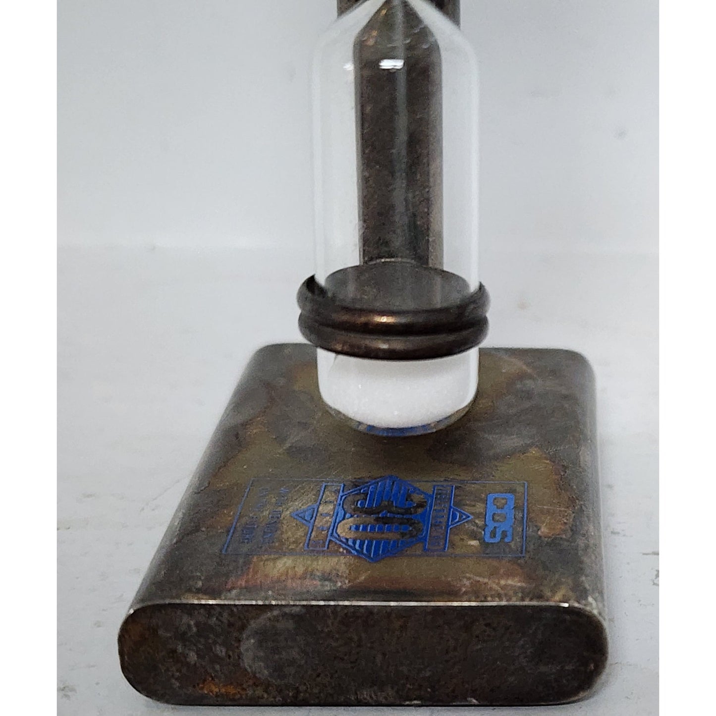 Vintage Brass Hourglass Timer on Stand – 3‑Min Promo Piece, Crystal Finial