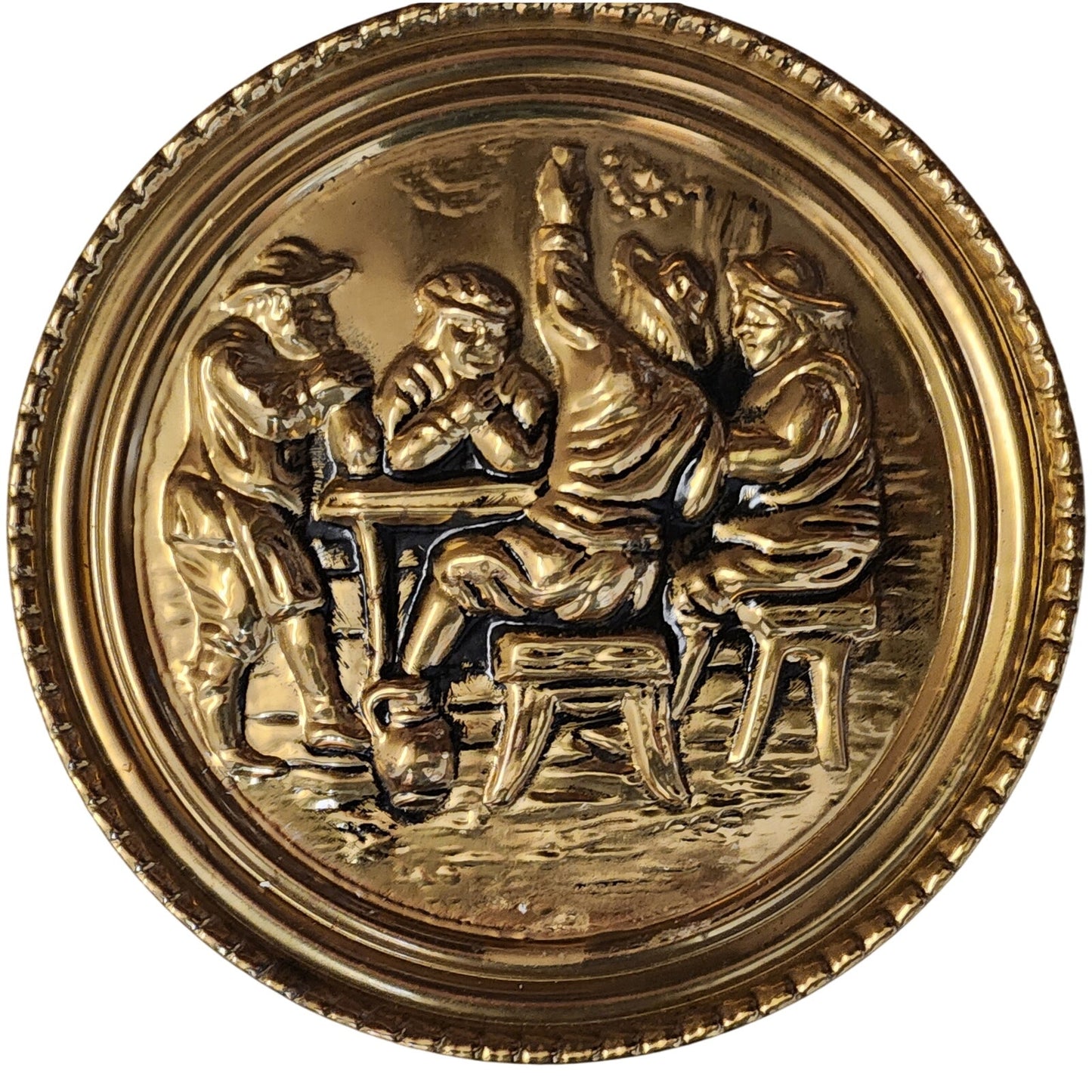 Vtg Pair British Brass Bed Warmers w/ Wooden Handles Pub Bar Scene - England