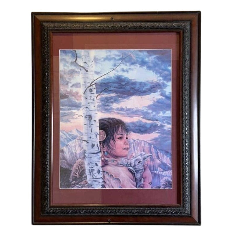 Vintage Jonnie’ Ko Kostoff Signed Serigraph Native American Girl w/ Rabbit 1990