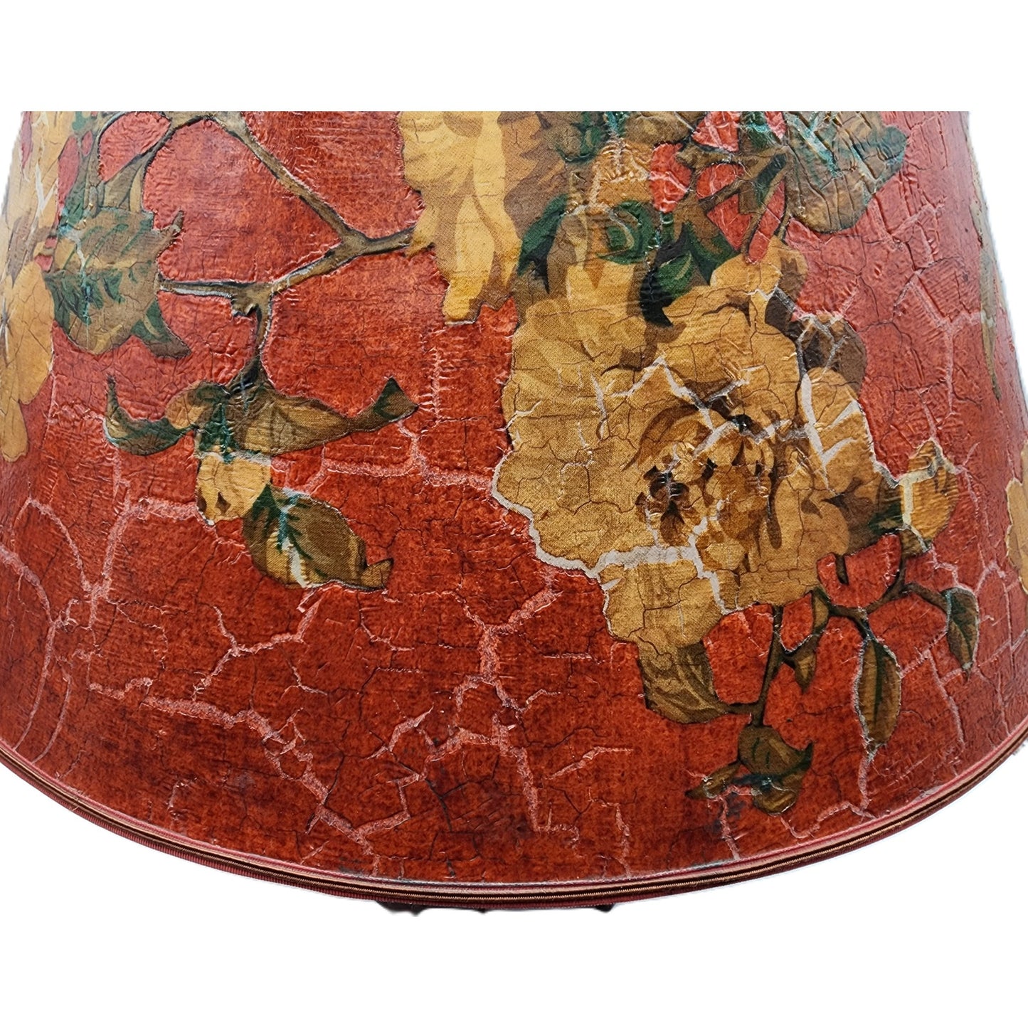 VTG 31" Fruit Basket Table Lamp w/ Floral Shade 42 lb Concrete Body Brass Finial