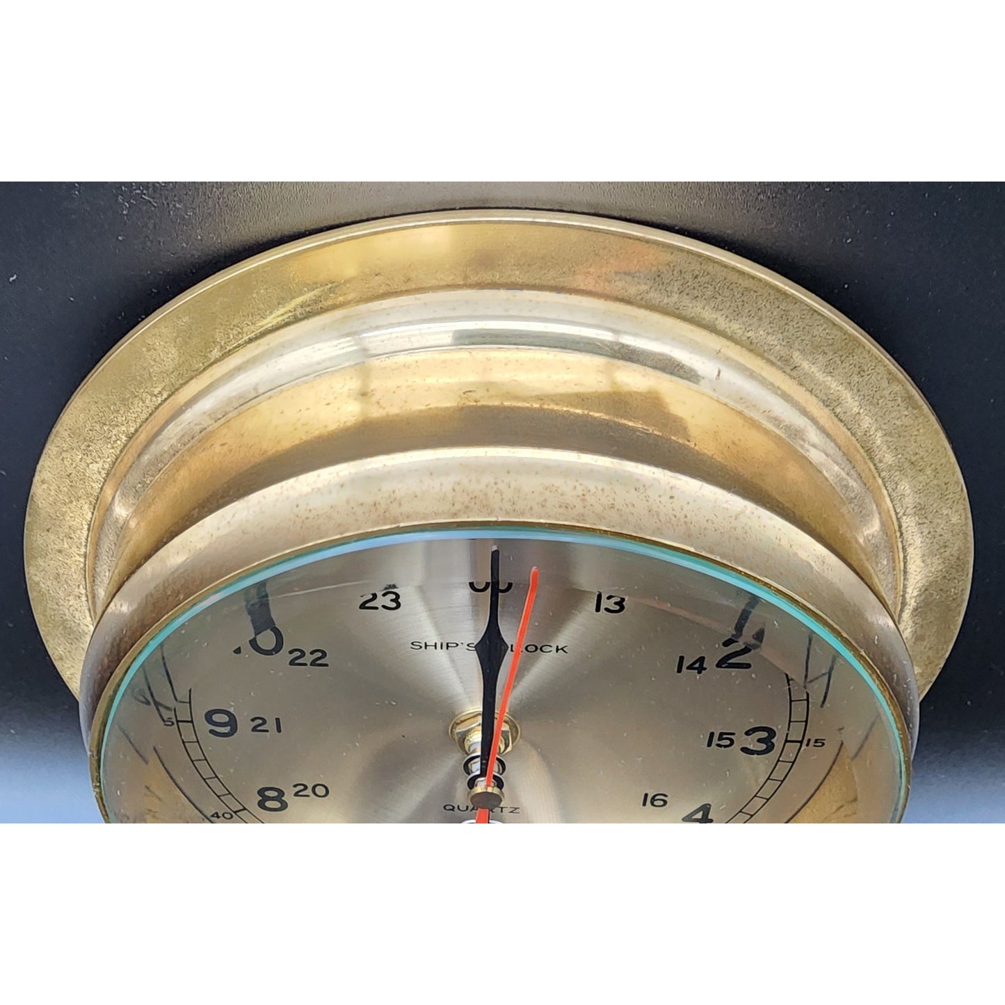 Vintage Lacquered Brass Ship’s Clock – Heavy, Stunning, 24‑Hr Dial, Not Working
