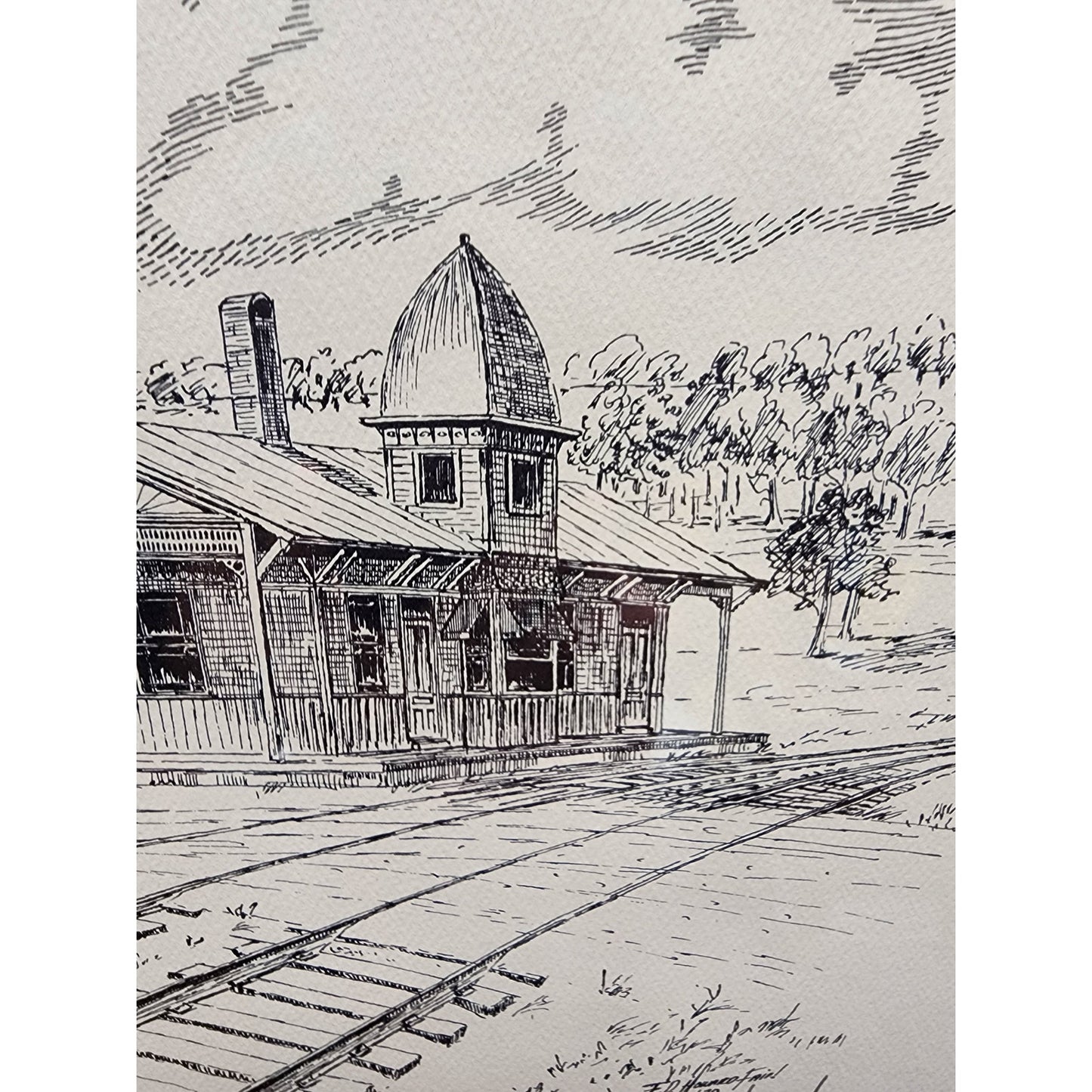 L & N Depot 1932 Lithograph signed by artist Howard Fain Framed 16.5x20.75 1970
