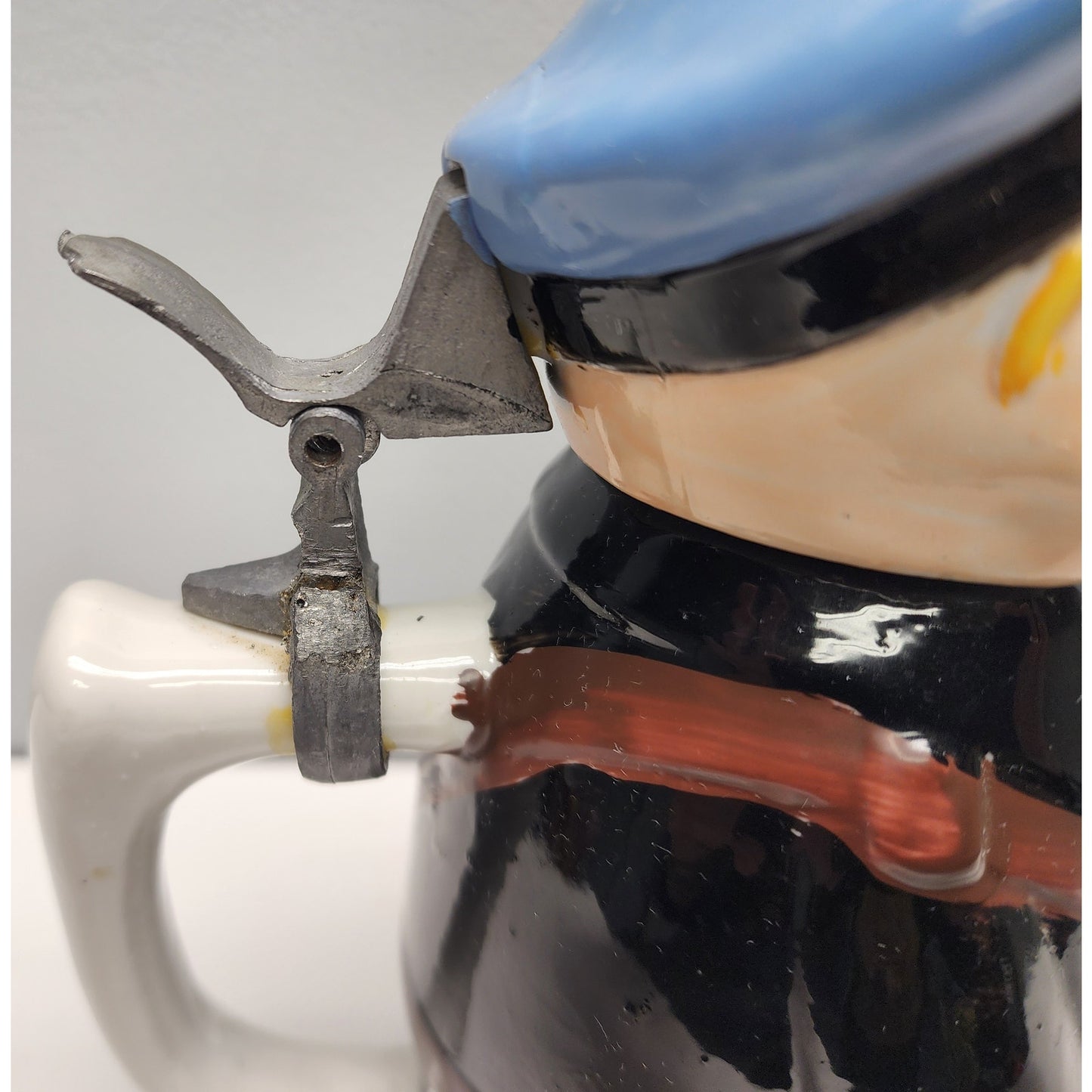 M.S.R. Imports Policeman Mug, Ceramic, Pewter Lid, Hand Painted, 8.25" Vintage