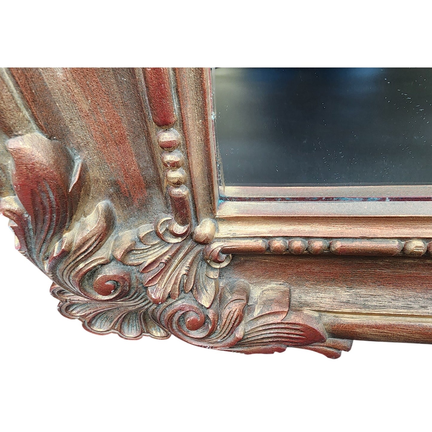 Vintage Ornate Faux Wood Mirror 36 x 30.5 Carved Scroll Frame Excellent