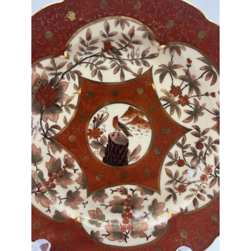 Antique C.F. Boseck Haida Austria Plates Pair Red Gold Scalloped 8" Japanesque