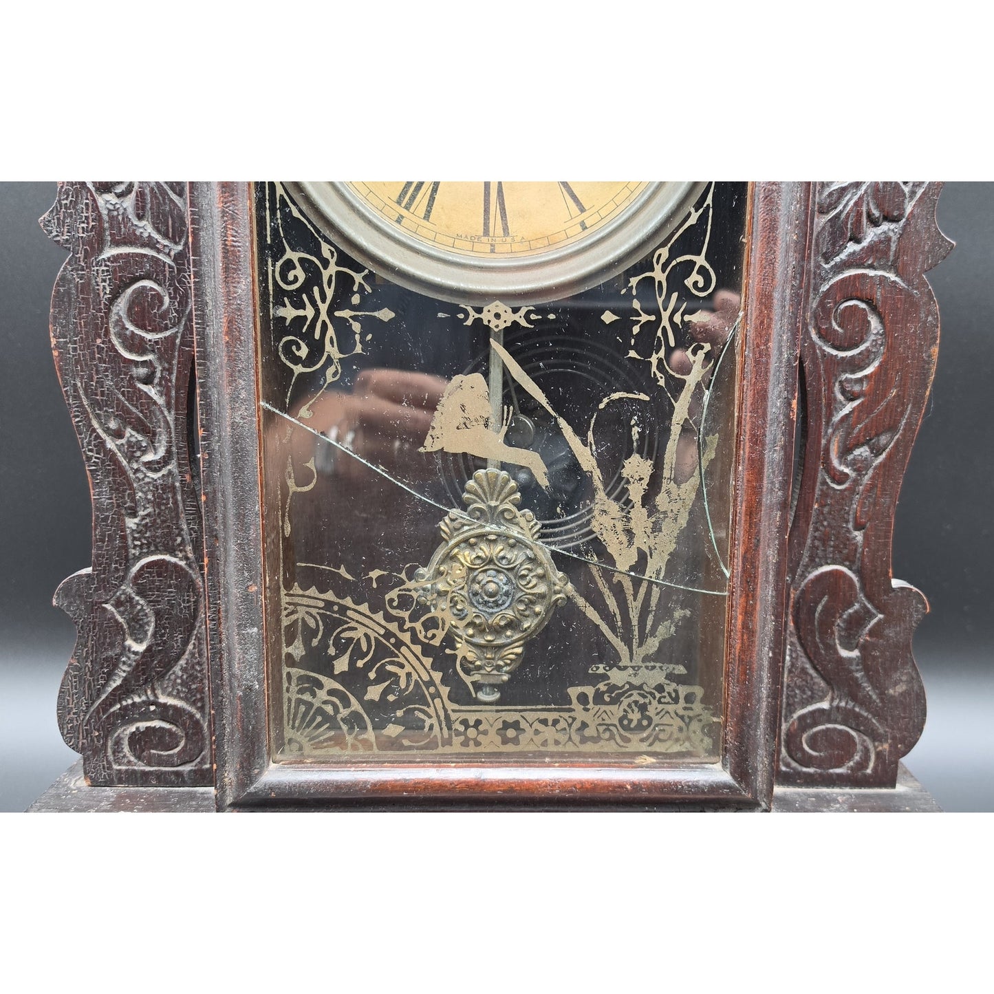 Vintage Sessions Regulator Clock Dual Wind Wood Case Ornate Carved w/ Key