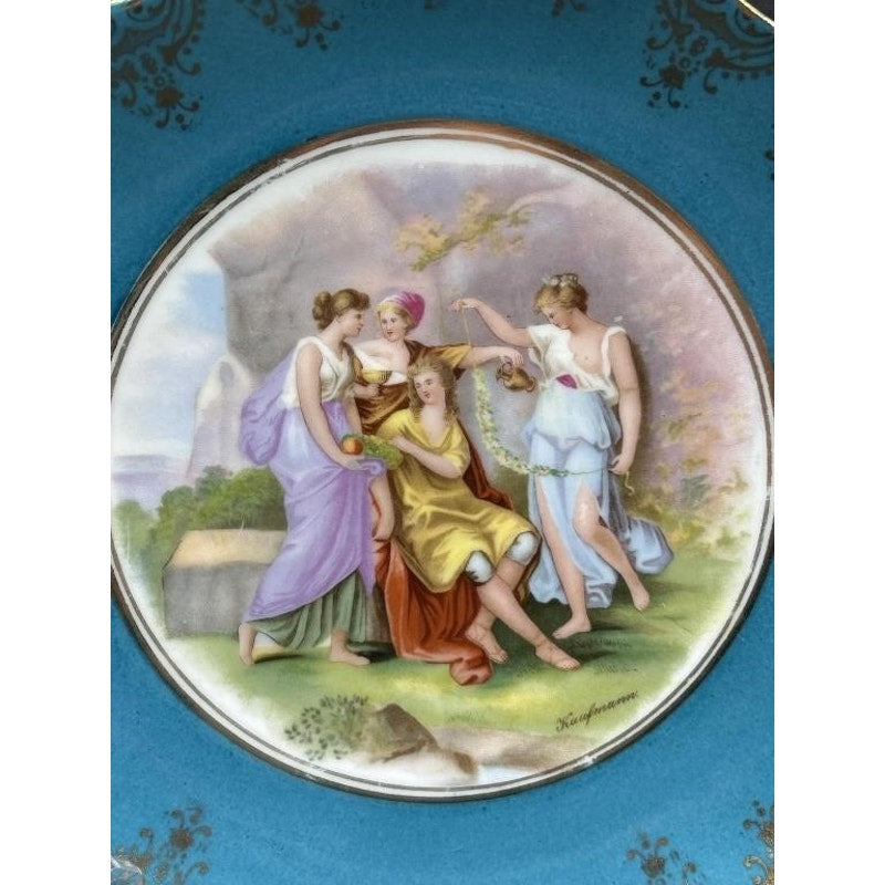 Victoria Austria Sevres Style Kaufmann Watteau Scene Plate 10" Celeste Blue 22K Gold