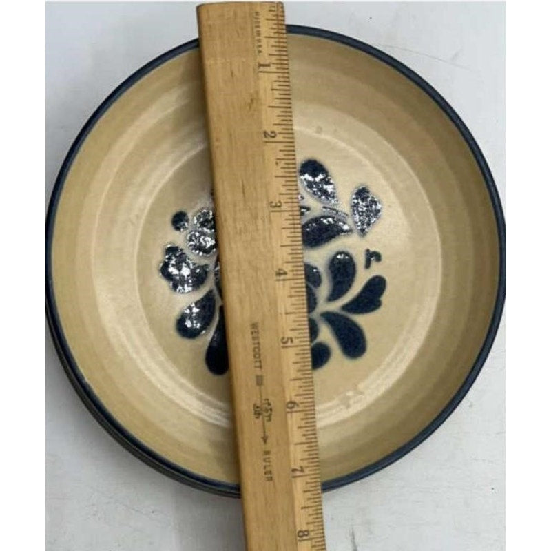Pfaltzgraff Folk Art 8‑Pc Dinnerware Set Blue Floral Tan USA Stoneware VT