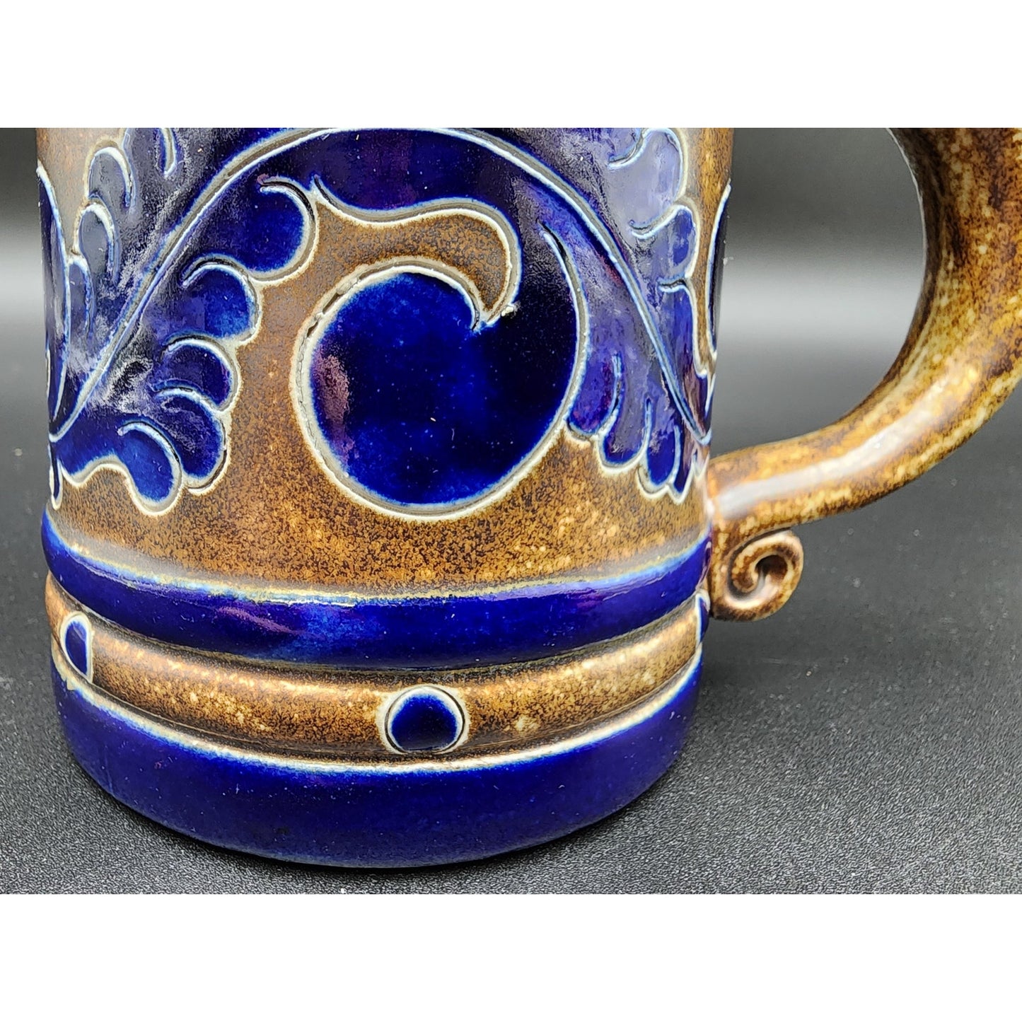 Vintage Goebel Merkelbach Stoneware Mug Cobalt Blue Salt Glaze Raised Design