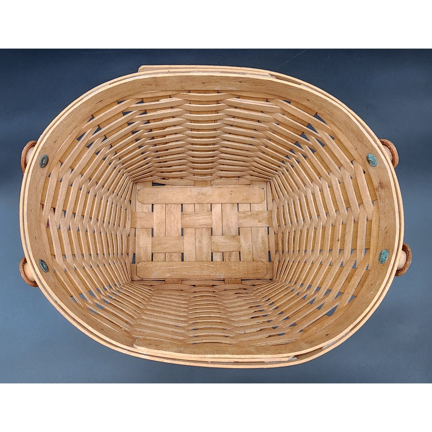 2005 Longaberger Leather Handles Basket Signed TET w/ Liner 11.5" x 9.25"