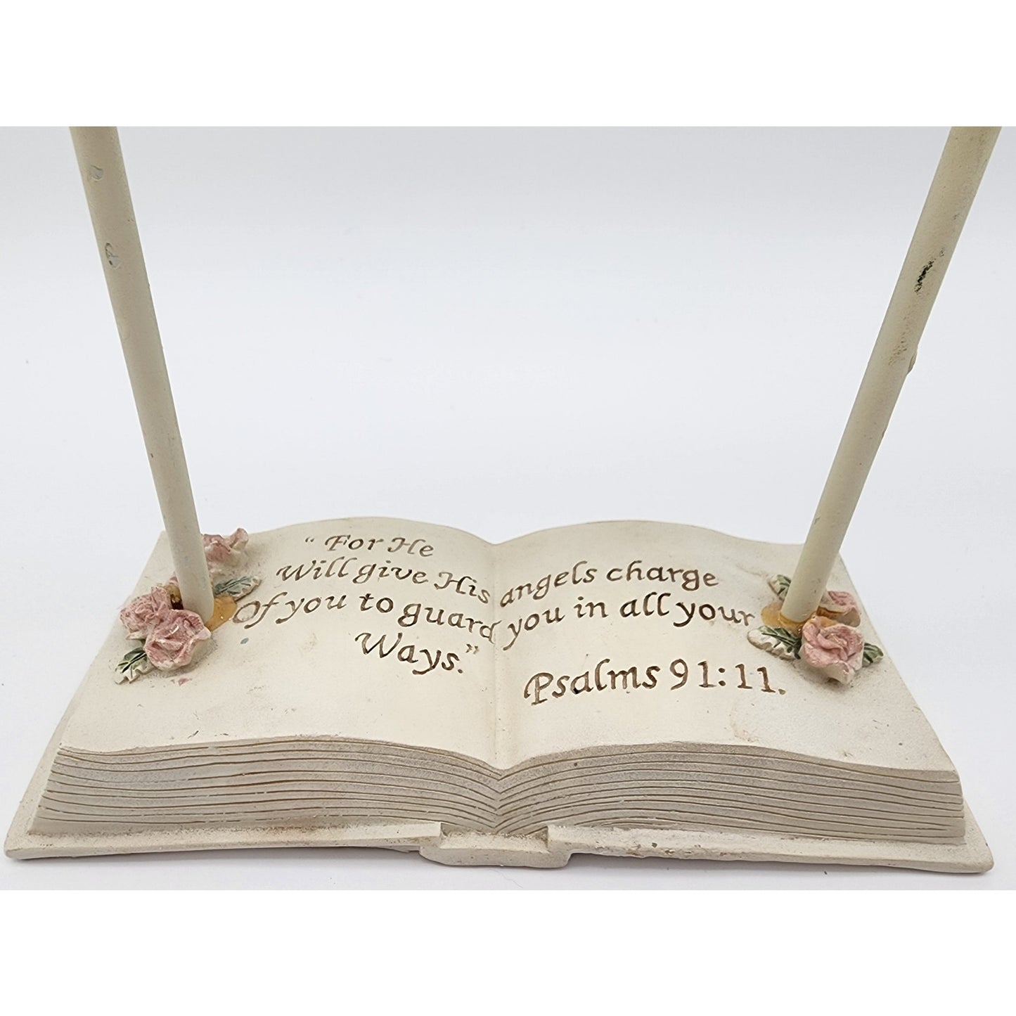 Angel Wing Guardian Figurine w/ Psalms 91:11 Bible Base  11.5" Inspiring Ceramic