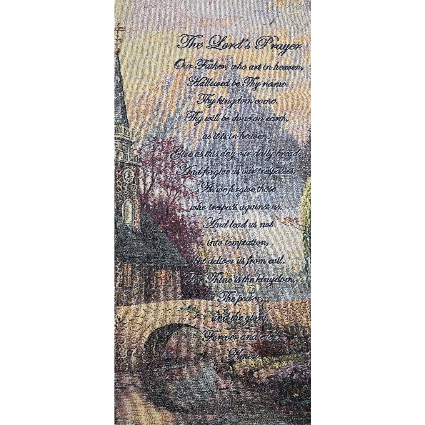 Thomas Kinkade 2006 Lord’s Prayer Tapestry Throw 60x51 Vintage Chapel Scene