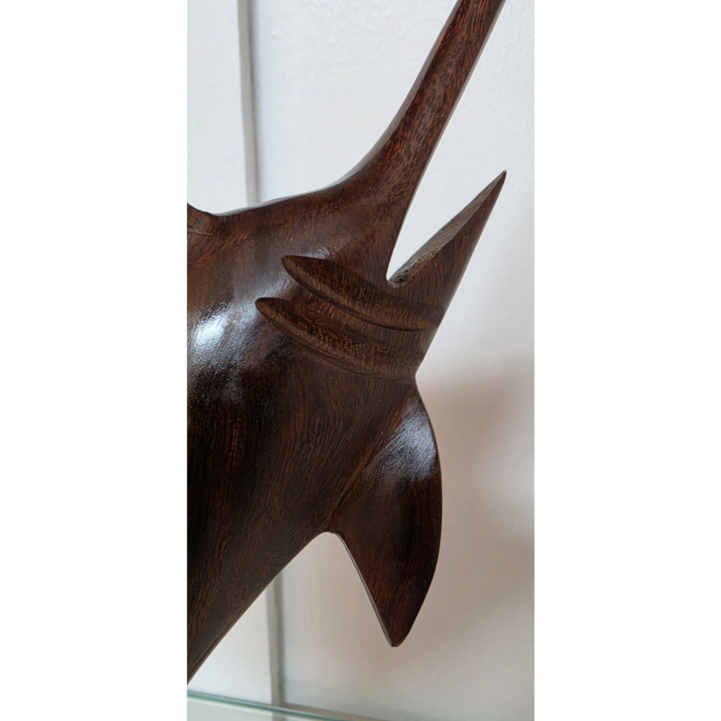 Vintage Hand‑Carved Mahogany Swordfish Statue 8.5" Elegant Wood Art - Beautiful